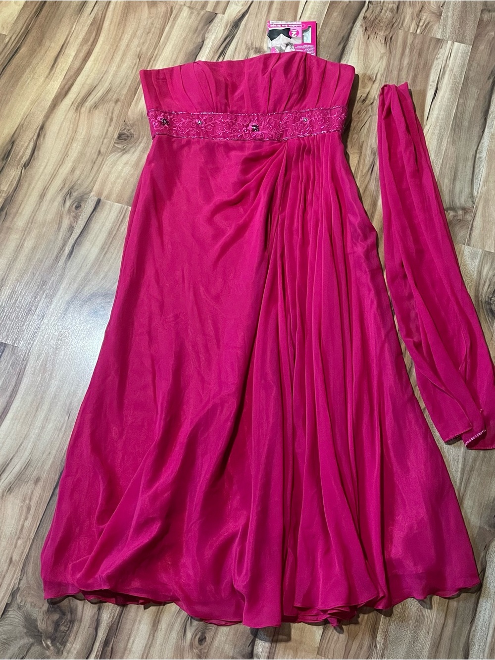 Vintage Juliet Fuchsia Beaded Dress 3XL W/ Scarf & Bonus Invisible Bra Straps
